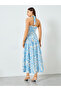 Floral Printed Halter Neck Sleeveless Midi Dress - 5