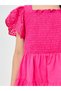 Girls Pink Smocked Detail Schiffli Hem Dress - 3