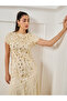 Women Beige Embroidered Mesh A-Line Maxi Dress - 2