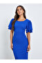 Women Blue Short Sleeves Sheath Midi Dress - 2