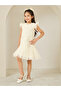 Girls White Mesh Textured Dress