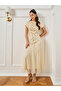 Women Beige Embroidered Mesh A-Line Maxi Dress - 3