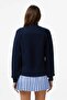 Relaxed Fit Long Sleeve Half Zipper Women's Knitwear Sweater Navy Blue - 2
