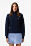 Relaxed Fit Long Sleeve Half Zipper Women's Knitwear Sweater Navy Blue