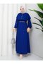 Crepe Dress with Crystal Belt and Stone Button Detail, Bolero Cape - 4