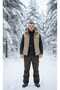 Dark Beige Hooded Fleece Vest with Pockets and Side Pockets