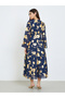 Women Navy Blue Foil Print A-Line Maxi Dress - 5