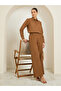 Women Tan Embroidered Wide Leg Trousers