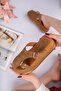 Amy Model Genuine Leather Earth Color Thick Sole Side Open Low-Cut Double Buckle Women's Slippers - 2