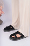 Amy Model Genuine Leather Black Thick Sole Side Open Low-Cut Double Buckle Women's Slippers - 3