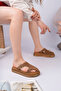Amy Model Genuine Leather Earth Color Thick Sole Side Open Low-Cut Double Buckle Women's Slippers - 3