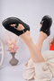 Amy Model Genuine Leather Black Thick Sole Side Open Low-Cut Double Buckle Women's Slippers - 4
