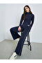 Navy Blue Wide Leg Joggers with Side Stripe