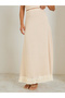 Women Beige A-Line Maxi Skirt with Fringe Hem - 2