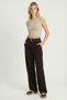 Belt Detailed Woven Palazzo Trousers Lby0044 Brown - 2