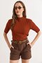 Women's Tile High Collar Thick Ribbed Short Sleeve Knitwear Blouse Blz-19003184