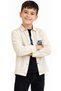 Boy's My Tears Written Long Sleeve Snap Closure Shirt Jeans T-Shirt Cream Color Three-Piece Set - 2