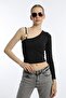 Women's One- Sleeve Detail Allegro Fabric T-Shirt, Black - 2