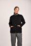 Women's Black Shawl Patterned Comfortable Cut Knitwear Cardigan with Pockets - 2