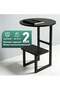 Modern Black Side Table with Storage Shelf A sleek round Black-top side table featuring a sturdy bla