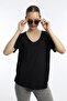 Woman's V-Neck Bamboo Fabric T-Shirt Black - 4