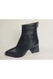 Women's Genuine Leather Black Leather Heeled Boots with Back Zipper