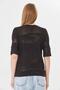 Women's Soft Textured Rose Patterned Lace Mesh Crew Neck Back Buttoned Short Sleeve Knitwear Blouse 14830 - 4