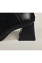 Women's Genuine Leather Black Leather Heeled Boots with Back Zipper - 4