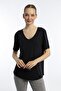 Woman's V-Neck Bamboo Fabric T-Shirt Black