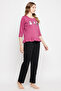 Graphic Print Top in Mauve & Chic Basic Pyjama in Black - 100% Cotton - 4