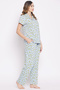 Margarita Glass Print Button Down Shirt & Pyjamas Set in Powder Blue - 100% Cotton - 4