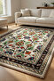 Anatolian Ethnic Patterned Non-Slip Base Carpet – Cream Floor Decorative Living Room Carpet 2268 - 6