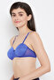 Padded Non-Wired Demi Cup Striped Multiway Balconette Bra in Royal Blue - 3