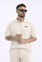Men's Polo Neck T-Shirt Loose Shorts Cream Summer Two-Piece Set - 4