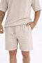 Men's Polo Neck T-Shirt Loose Shorts Cream Summer Two-Piece Set - 3