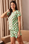 Monster Emoji Print Top & Shorts Set in Mint Green - 100% Cotton - 3