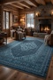 Classic Blue Carpet with Non-Slip Base - Luxury Medallion Persian Pattern 2292 - 5