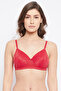Padded Non-Wired Full Cup Bra in Red - Lace
