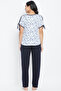 Floral Print Top & Solid Pyjama Set in White - 6