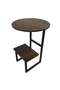 Modern Brown Side Table with Storage Shelf A sleek round Brown-top side table featuring a sturdy bro