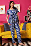 Fish Print Peplum Top & Pyjama Set in Midnight Blue - Rayon - 3