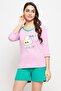 Graphic & Text Print Top in Lilac & Chic Basic Shorts in Seafoam Green - 100% Cotton - 2