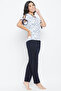 Floral Print Top & Solid Pyjama Set in White - 5