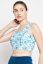 Medium Impact Padded Marble Print Sports Bra in Sky Blue - 3