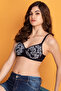 Padded Non-Wired Full Coverage Bra in Navy - Lace - 4