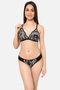 Non-Padded Non-Wired Demi Cup Plunge Bra & Low Waist Bikini Panty in Black - Lace - 2