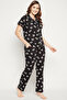 Pretty Florals Button Down Shirt & Pyjama Set in Black - 100% Cotton - 3