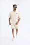 Men's Polo Neck T-Shirt Loose Shorts Cream Summer Two-Piece Set - 5