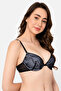 Padded Underwired Demi Cup Bra in Black - Lace - 2