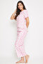 Heart Print Cropped Top & Wideleg Ankle Length Pyjama in White - Rayon - 4